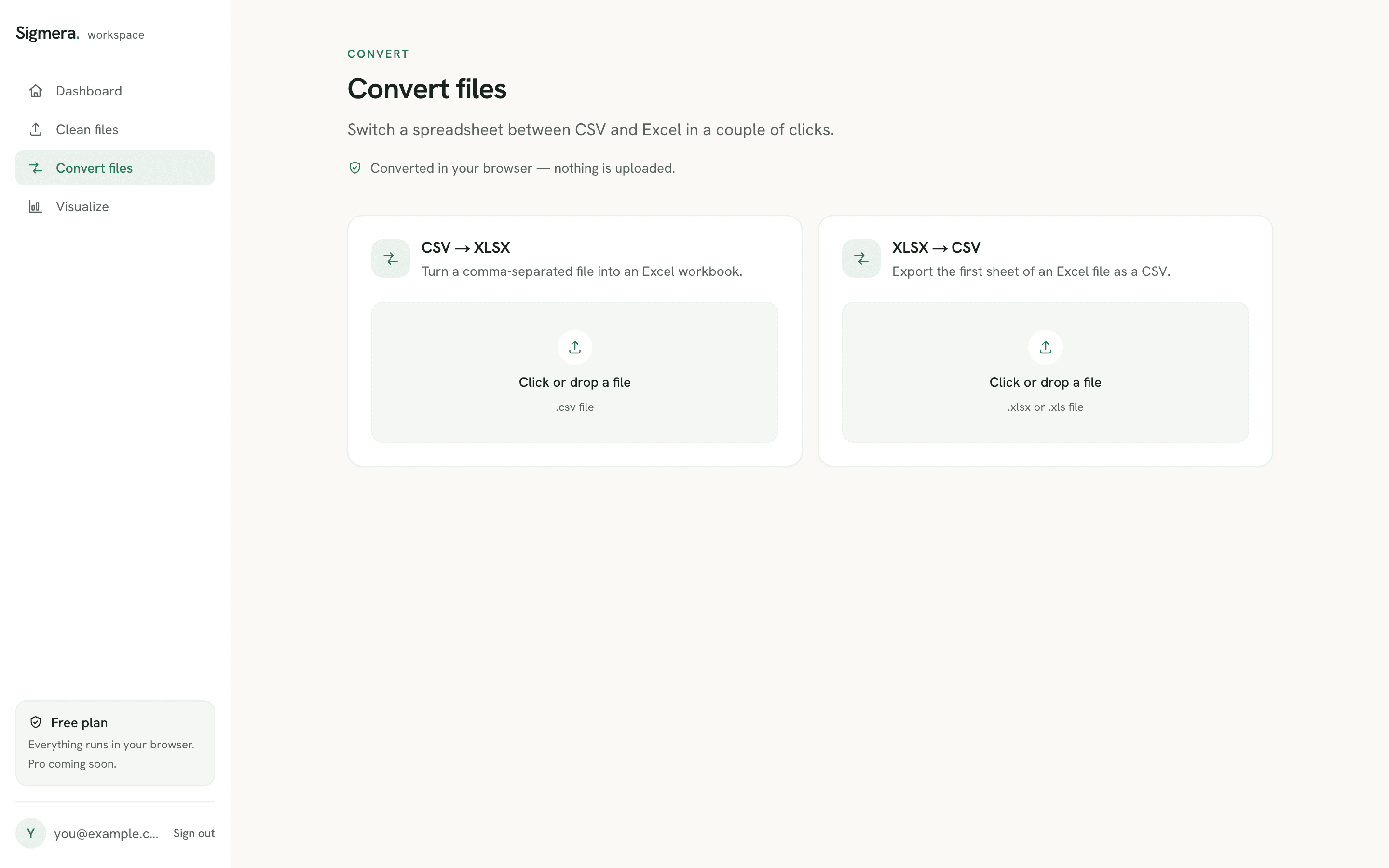 Sigmera Convert — converting between CSV and Excel formats